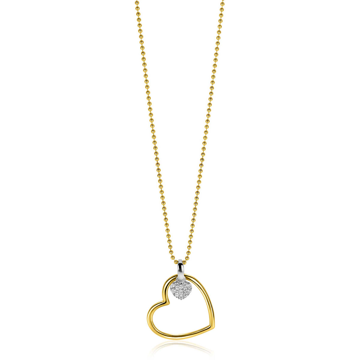 Collana con ciondolo a forma di cuore in oro giallo con zirconia.