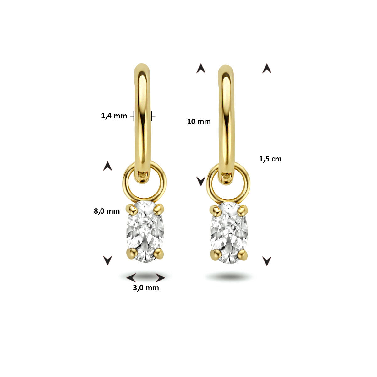 orecchini a cerchio con cerniera zirconia oro giallo 14K
