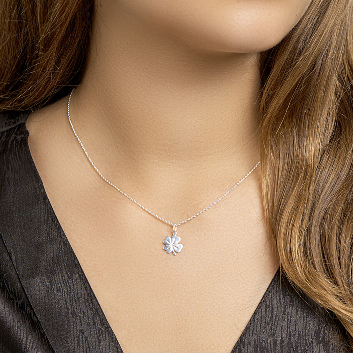collana quadrifoglio 41 + 4 cm argento bianco
