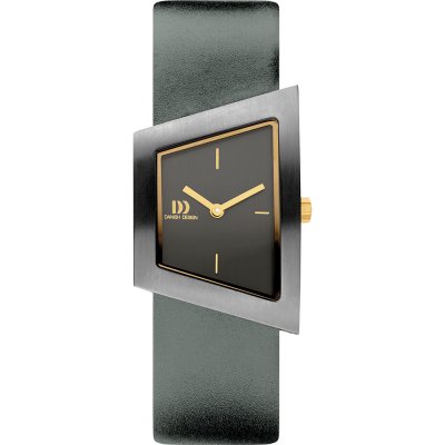 Orologio quadrato con cassa nera e dorata, cinturino in pelle verde.