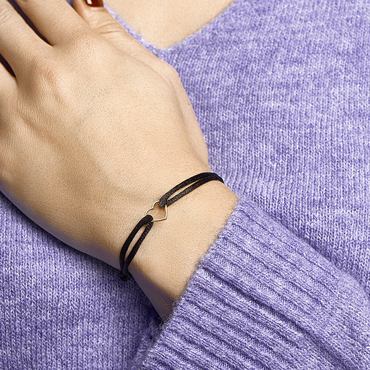 Bracciale in raso cuore oro 14K con gomma/nylon/pelle