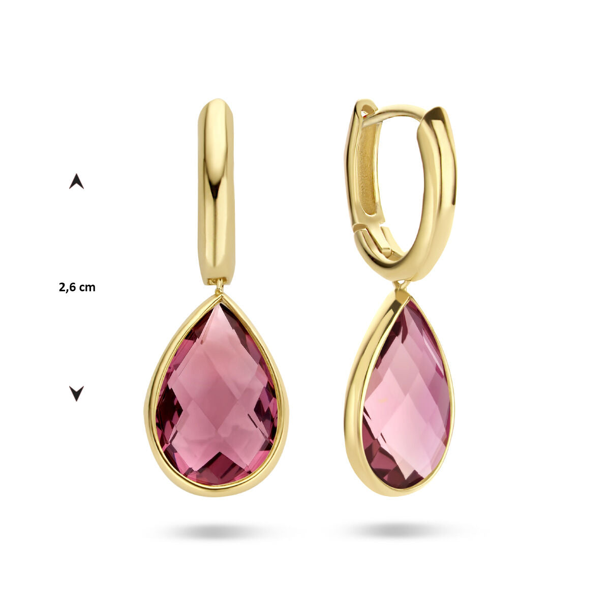 Orecchini a cerchio quarzo rodolite 14K oro giallo