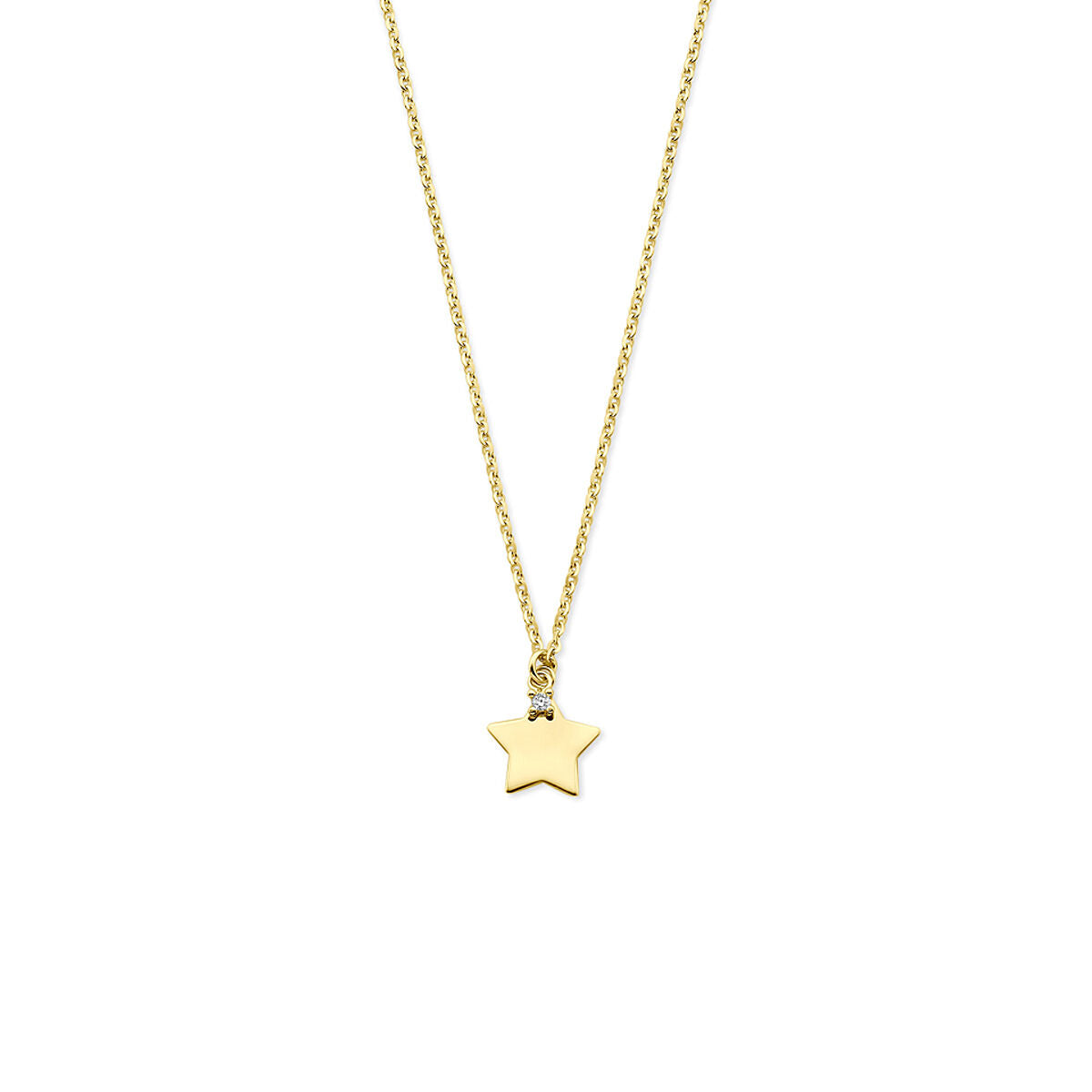Geelgouden ketting met een stervormige hanger en zirkonia-steentjes.