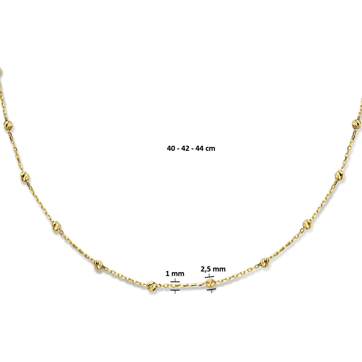 Collana pallini diamantati 2,5 mm 40 - 42 - 44 cm 14K oro giallo