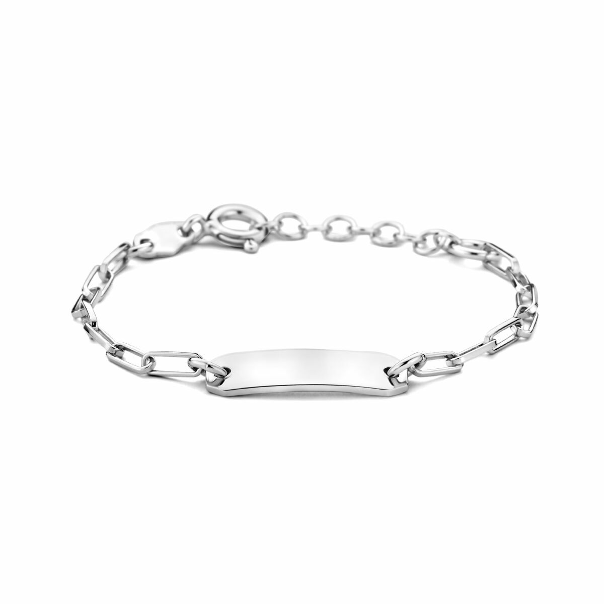 Bracciale in argento rodiato con piastra rettangolare di 5,0 mm e catena a maglia.
