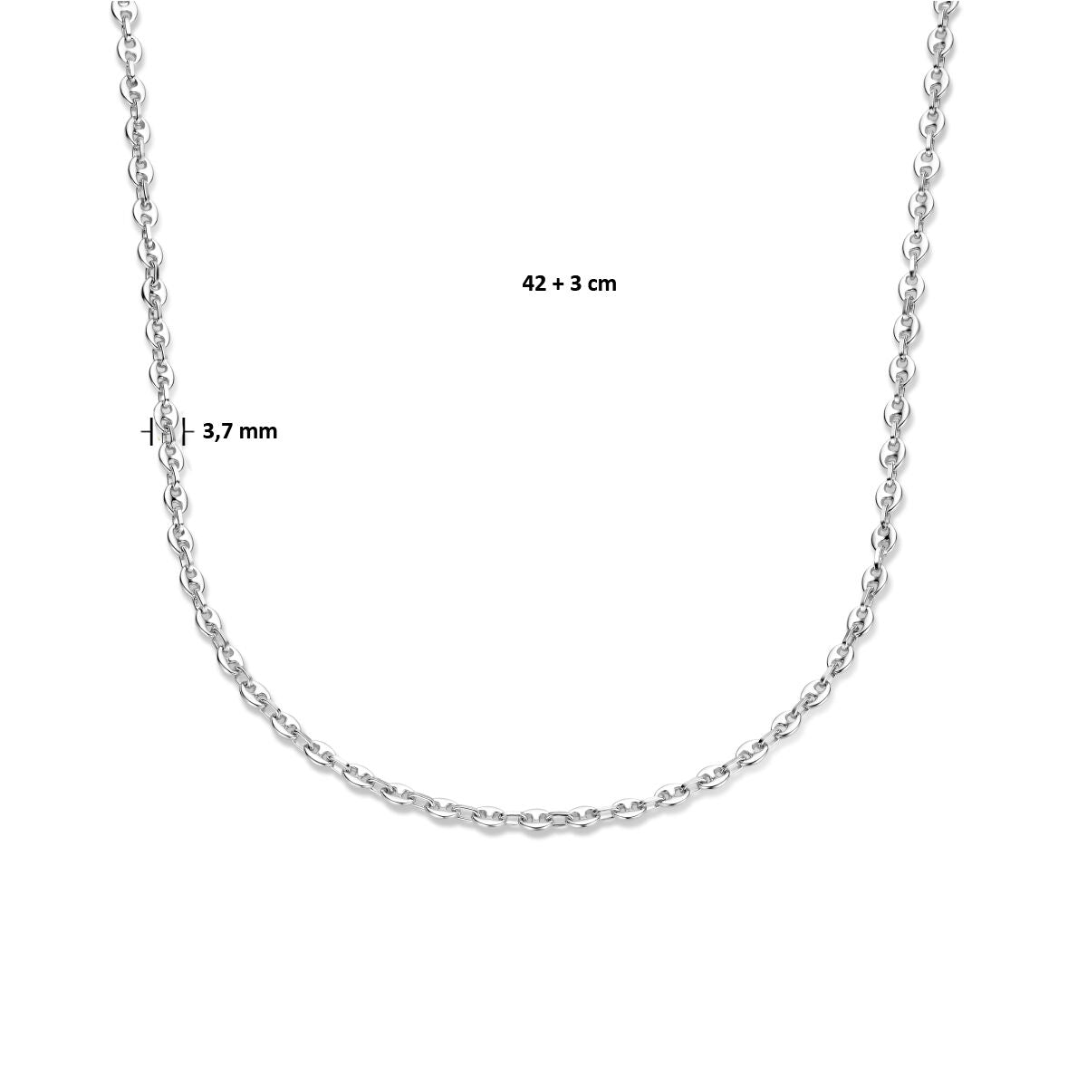 Collana chicco di caffè 3,7 mm 42 + 3 cm argento rodiato