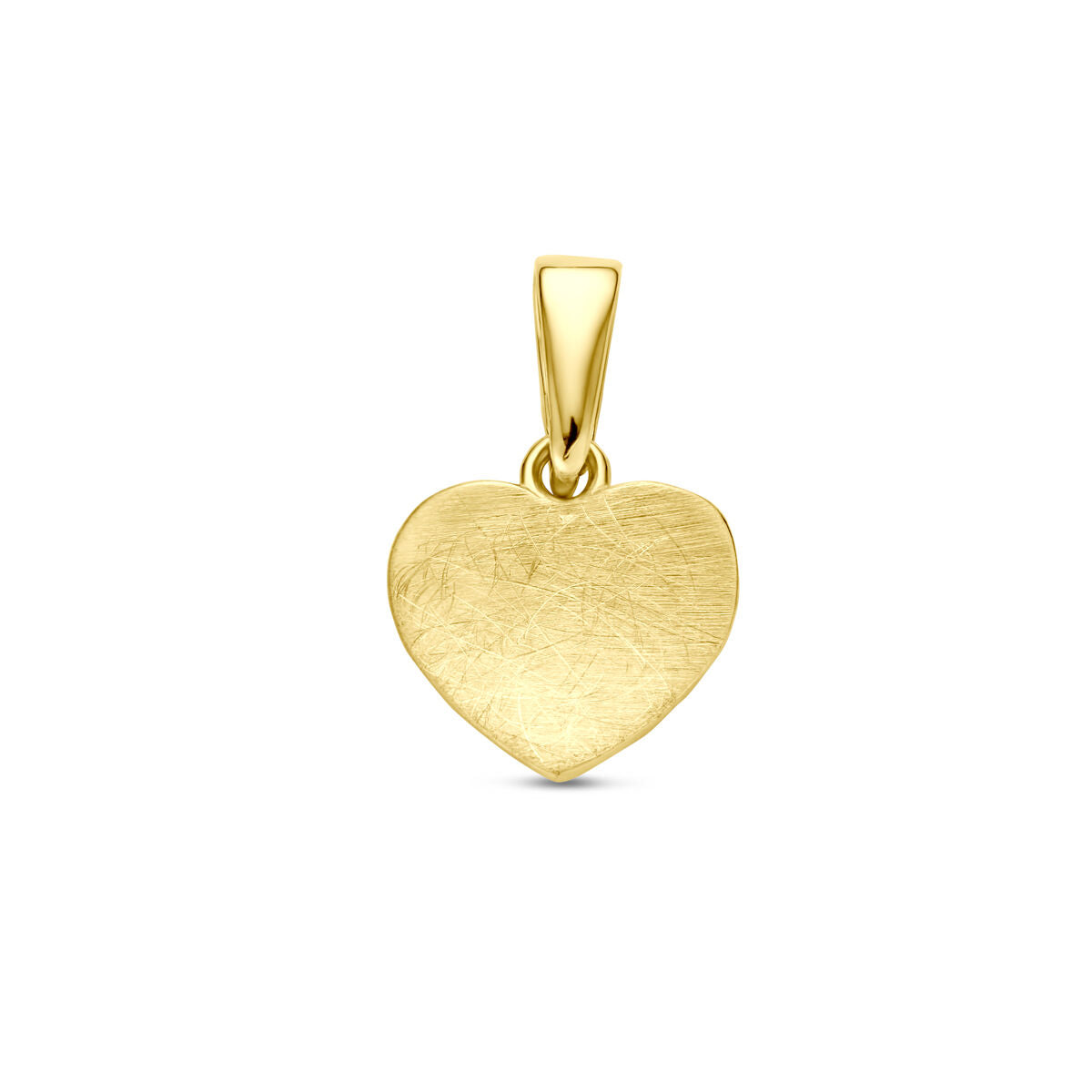 Ciondolo a forma di cuore in oro giallo 14K con finitura opaca, dimensione 13 mm.