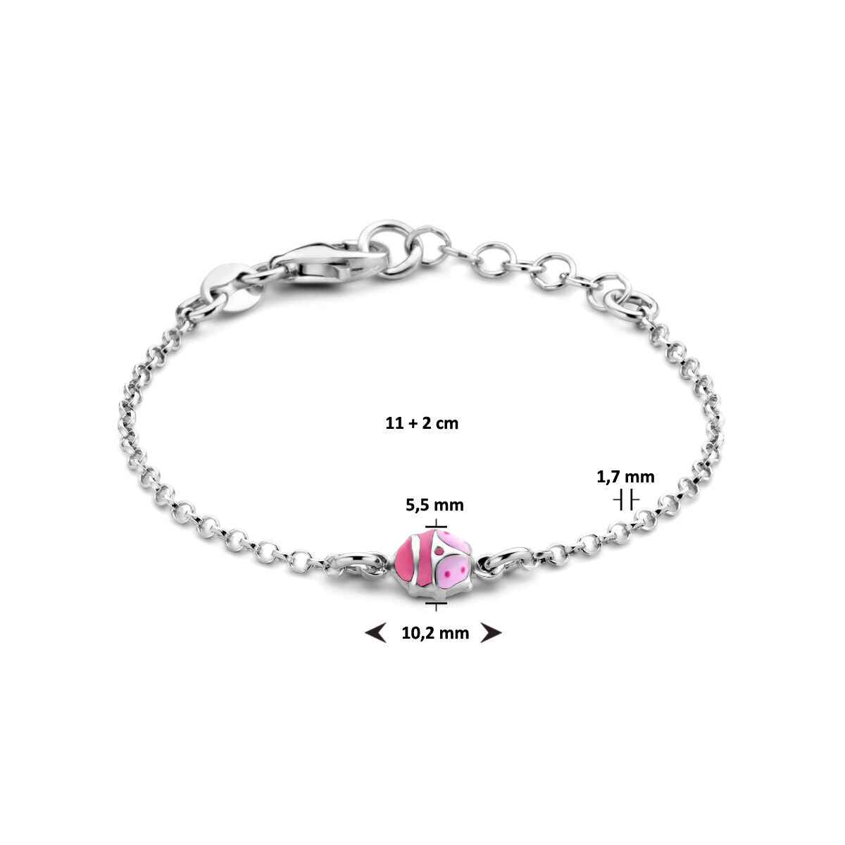 bracciale coccinella 11 + 2 cm argento rodiato