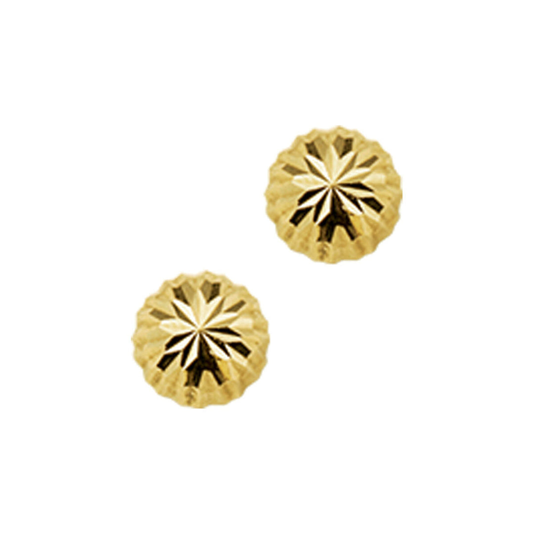 Orecchini in oro giallo 14K con finitura diamantata, forma rotonda.