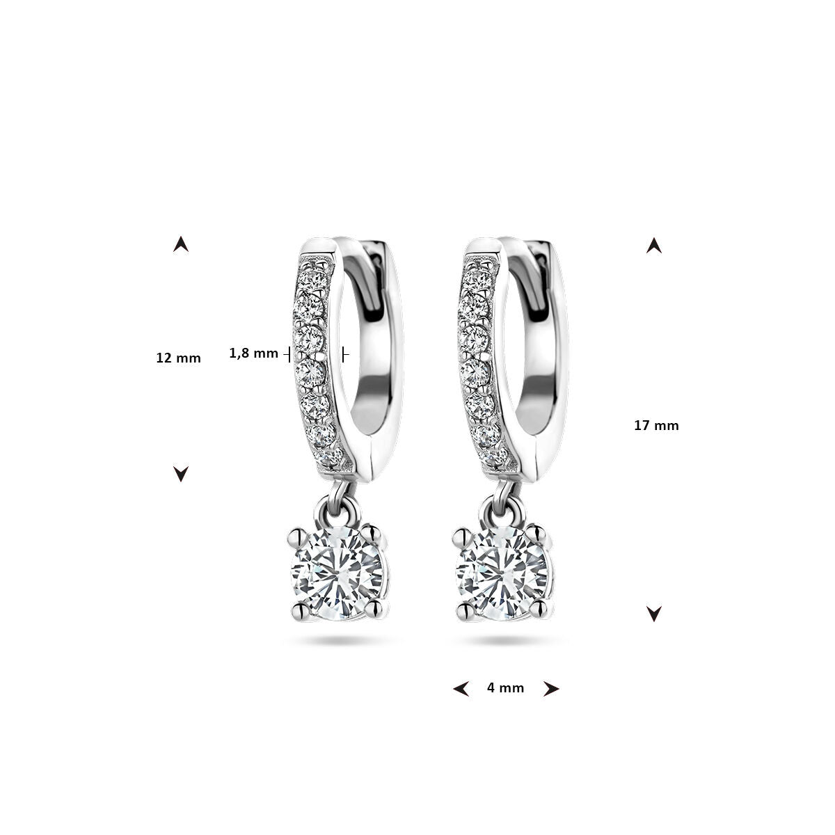 orecchini a cerchio con chiusura a scatto zirconia argento rodiato