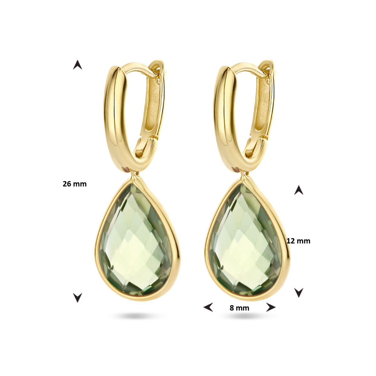 orecchini a cerchio con chiusura a scatto ametista verde 14K oro giallo