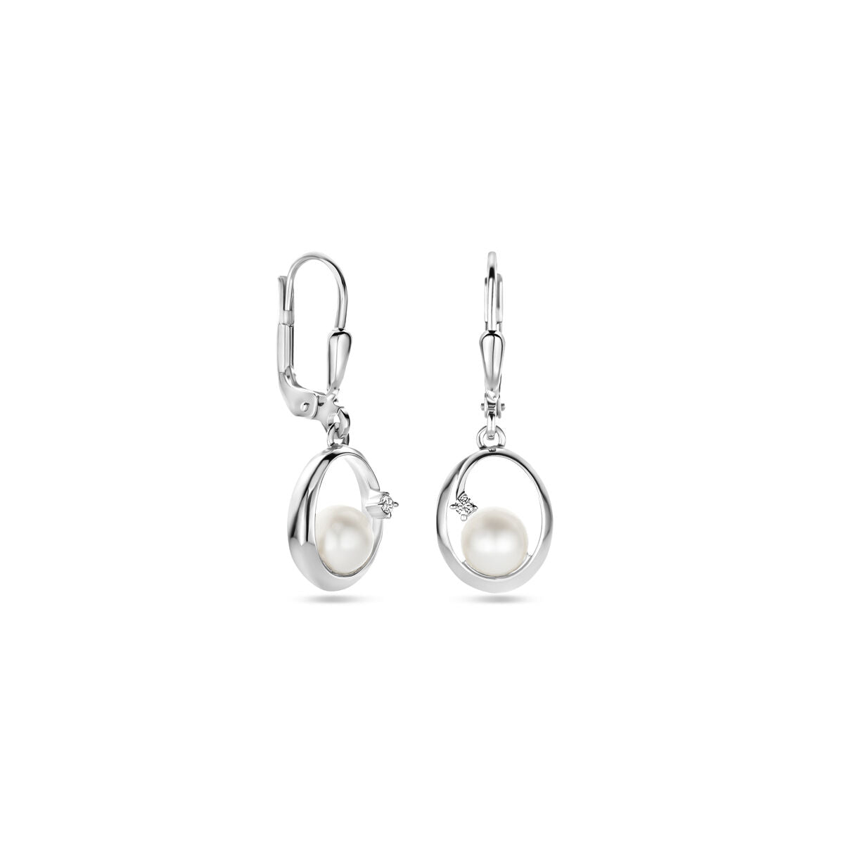 orecchini pendenti ovali perla e zirconia gancio brisur 27 mm argento rodiato