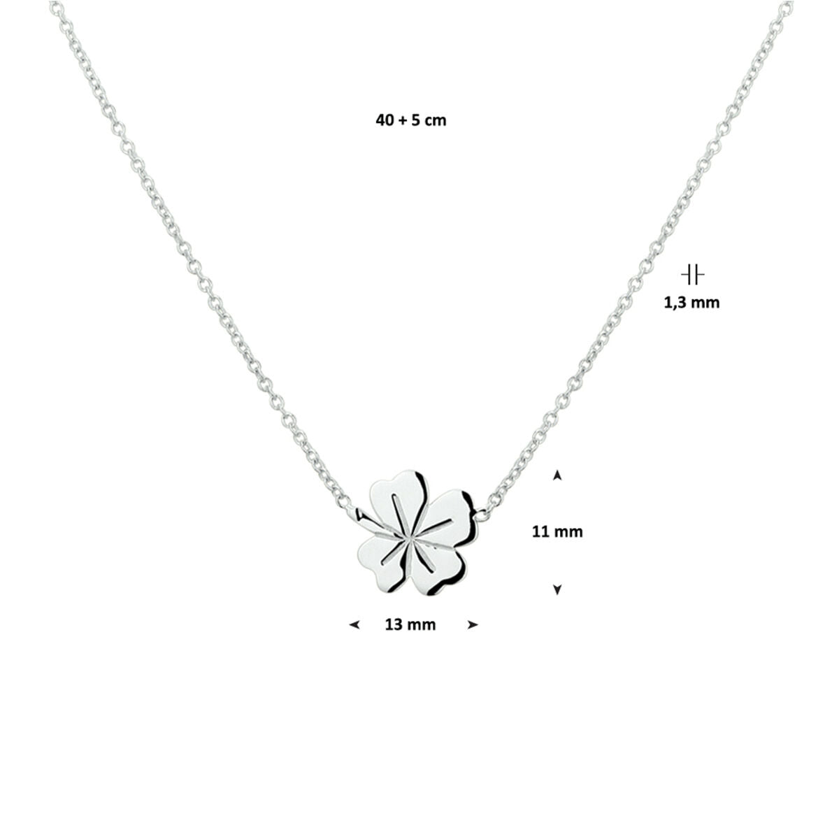 collana quadrifoglio 41 + 4 cm argento rodiato