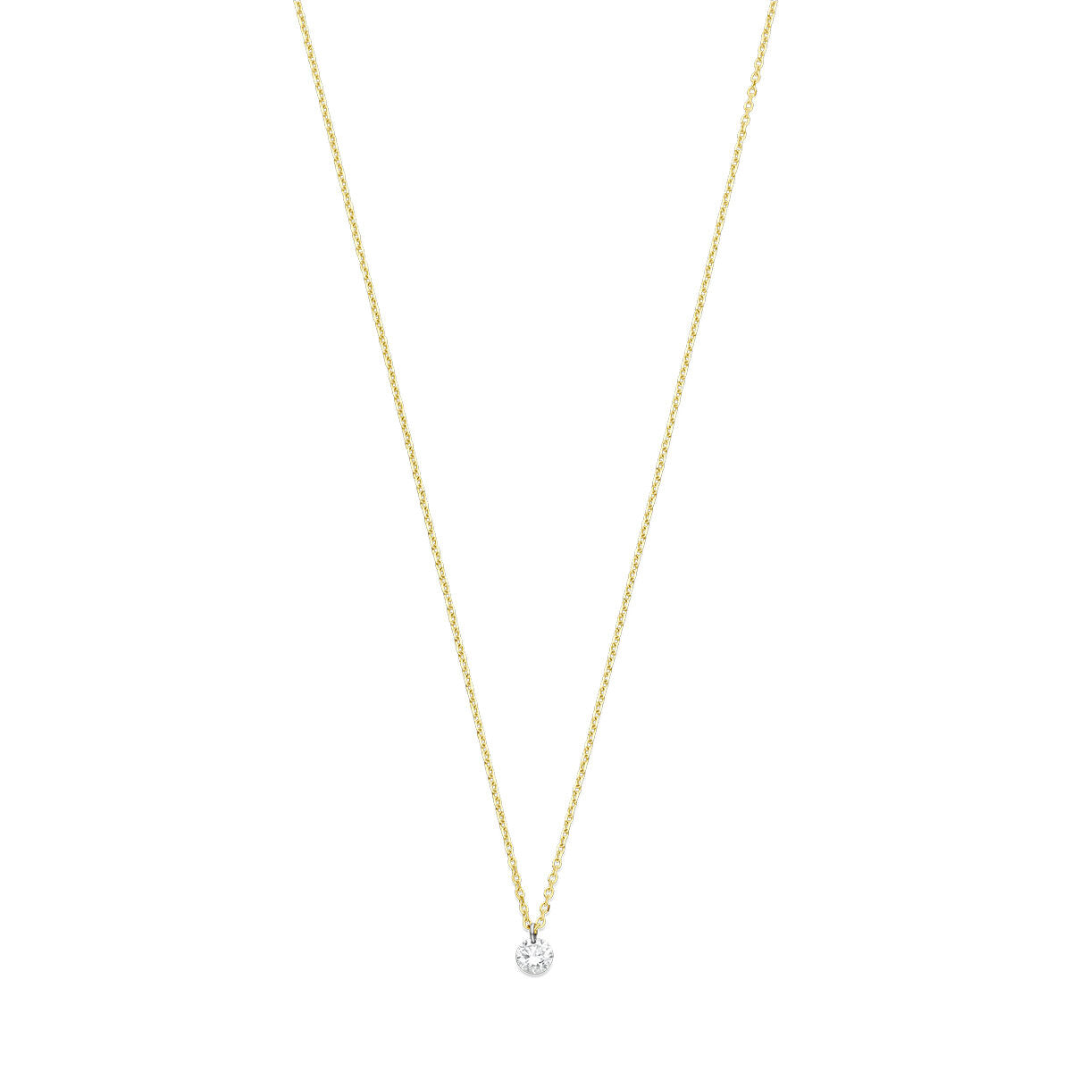 Collana in oro giallo 18K con diamante da 0,10 ct, lunghezza regolabile 40-42-44 cm.
