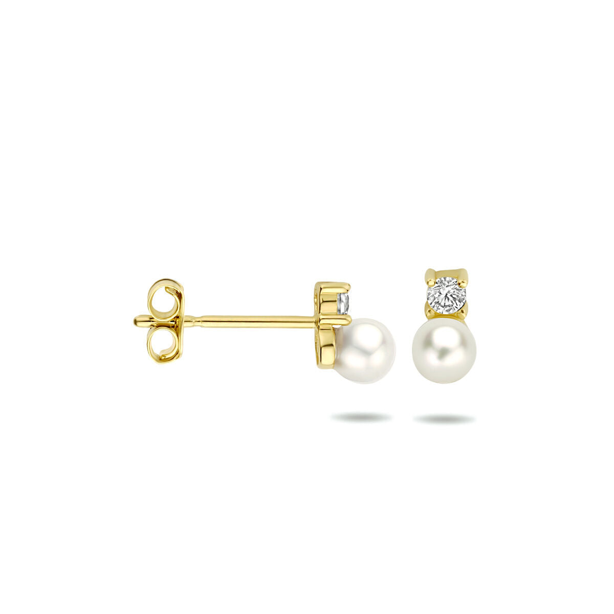 orecchini a bottone perla e zircone oro giallo 14K