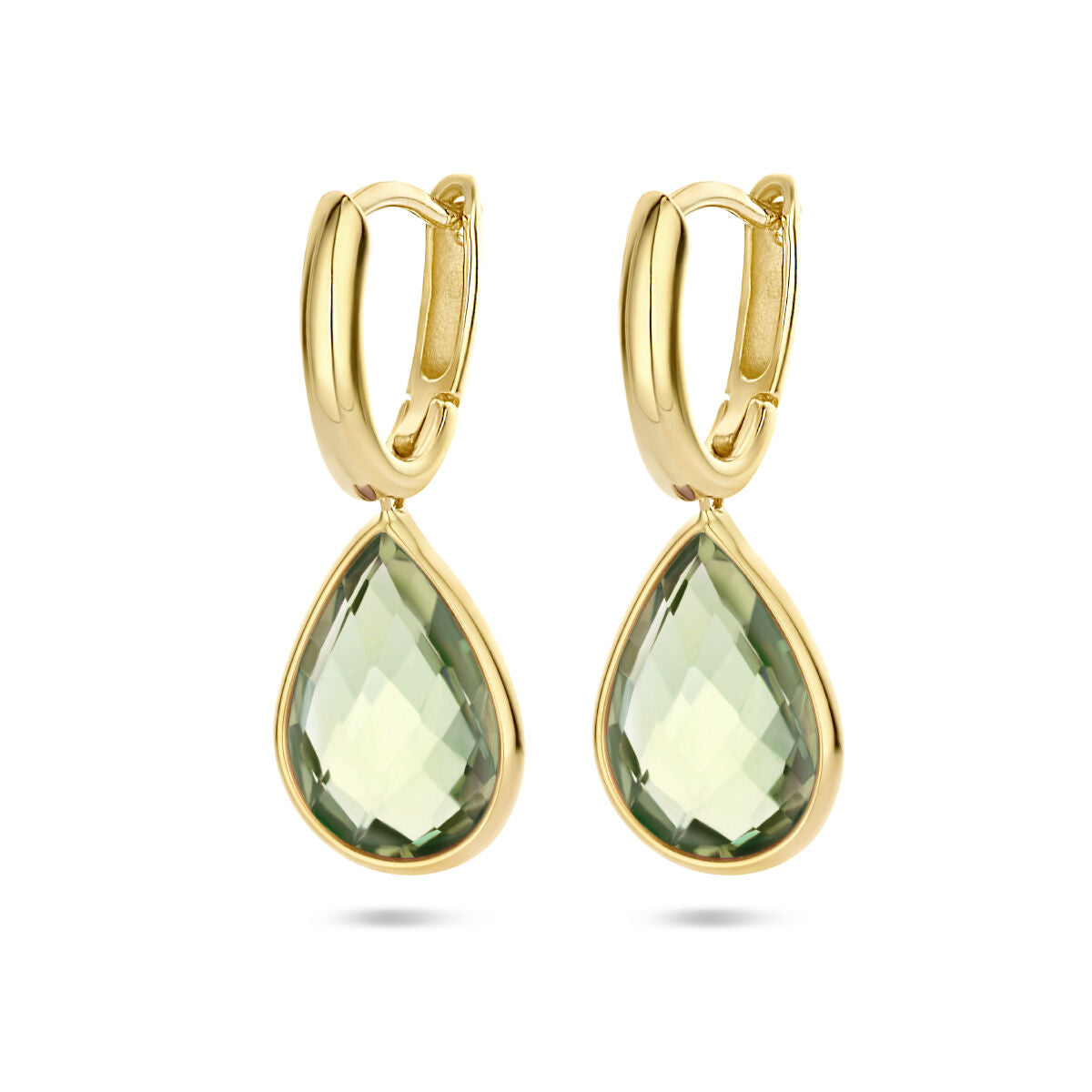 Orecchini alla creola in oro giallo 14K con pendenti a goccia in ametista verde.