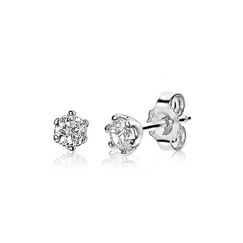 Orecchini in argento con design a fiore e pietre scintillanti.