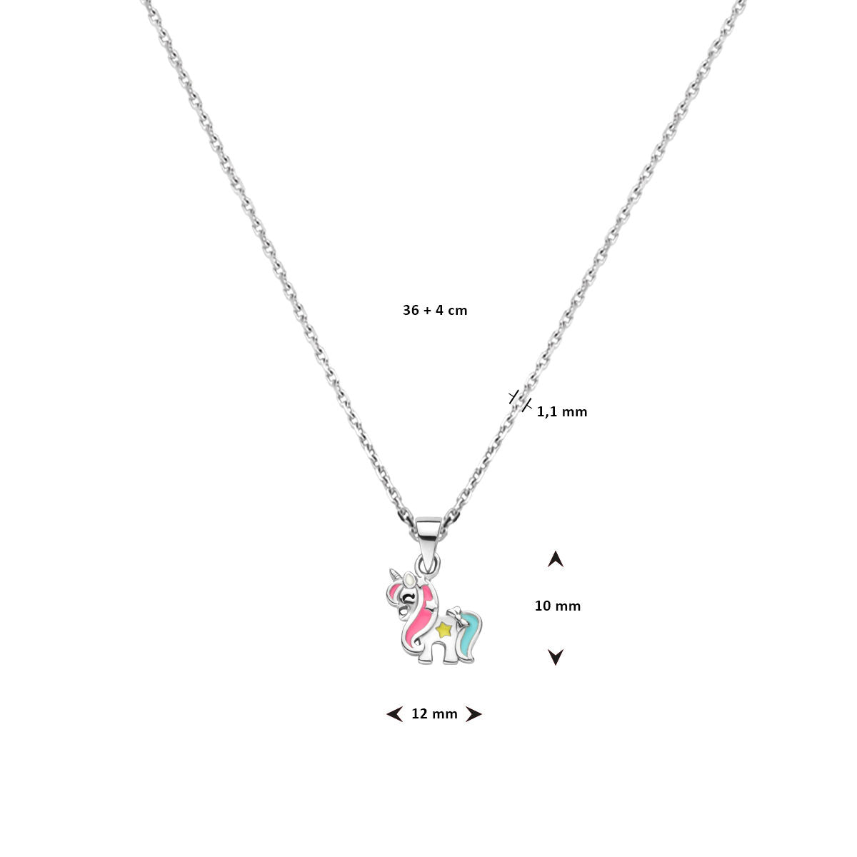 collana unicorno 36 + 4 cm argento rodiato