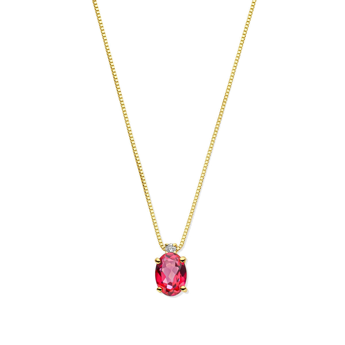 Collana in oro con topazio rosa e diamante, pendente ovale.