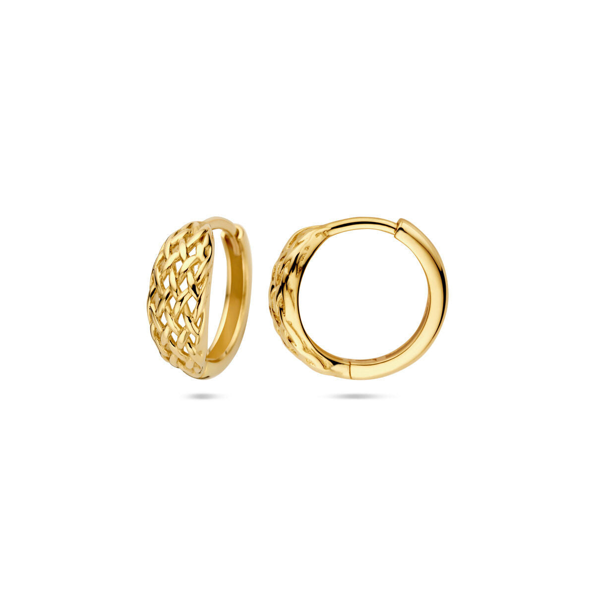 orecchini a cerchio a scatto intrecciati 13 mm oro giallo 14K
