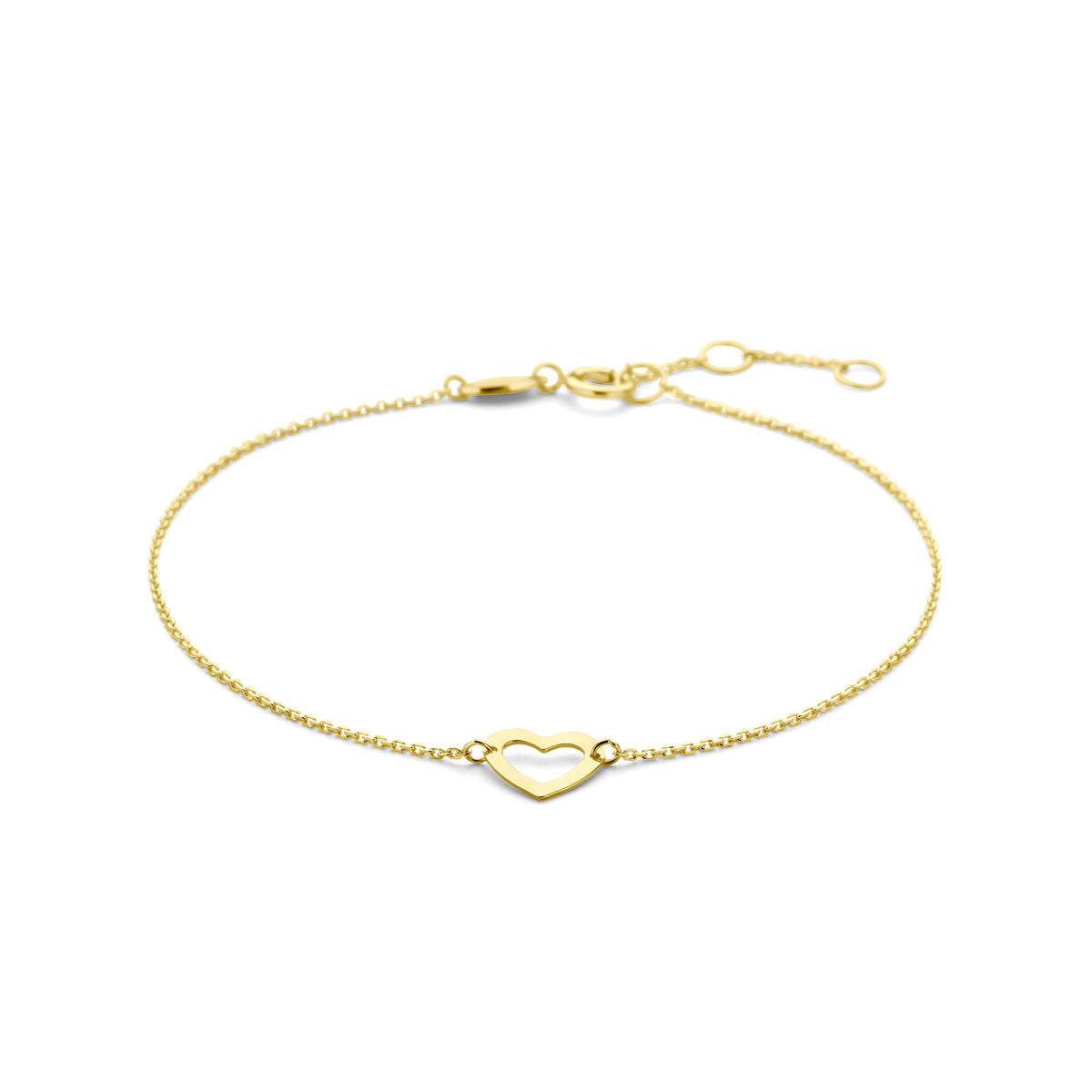 Bracciale in oro giallo 14K con pendente a forma di cuore, lunghezza regolabile.