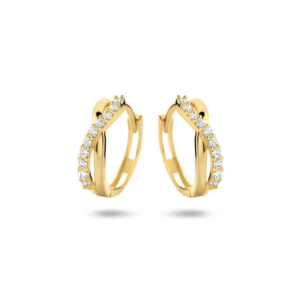Orecchini alla creola in oro giallo 14K con zirconi.