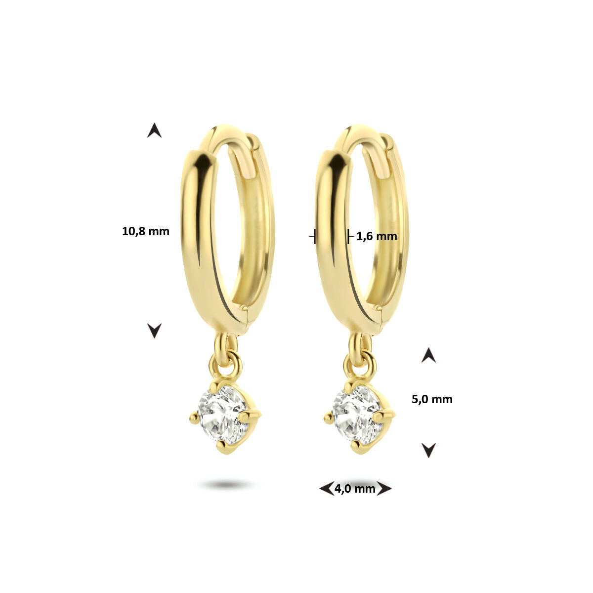 creoli con chiusura a scatto zirconia oro giallo 14K