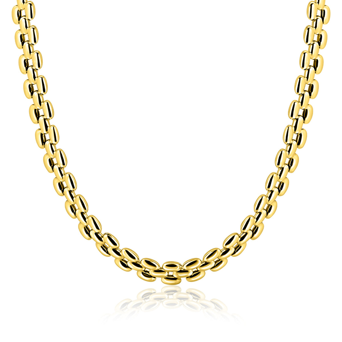 Collana in maglia rolò dorata con finitura lucida.