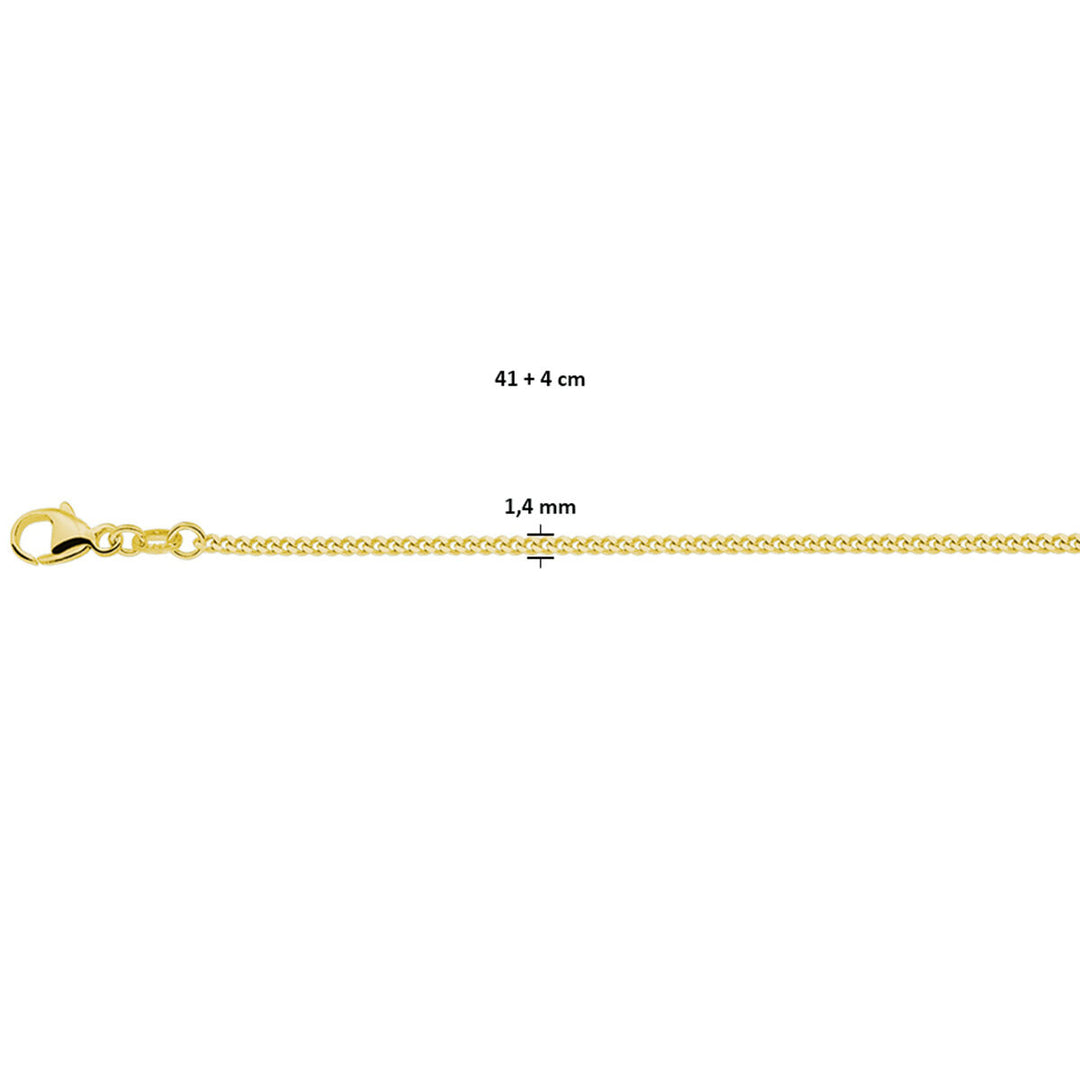 collier gourmette 4-zijdes geslepen 1,4 mm 41 + 4 cm 3 micron zilver verguld (geel)