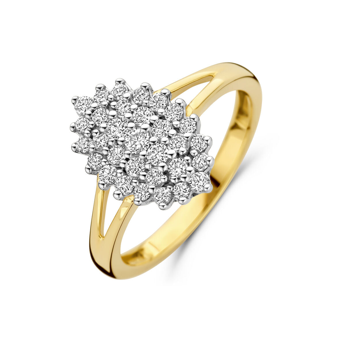 Anello in oro giallo 14K con diamanti lab-grown da 0,48 ct, design floreale.