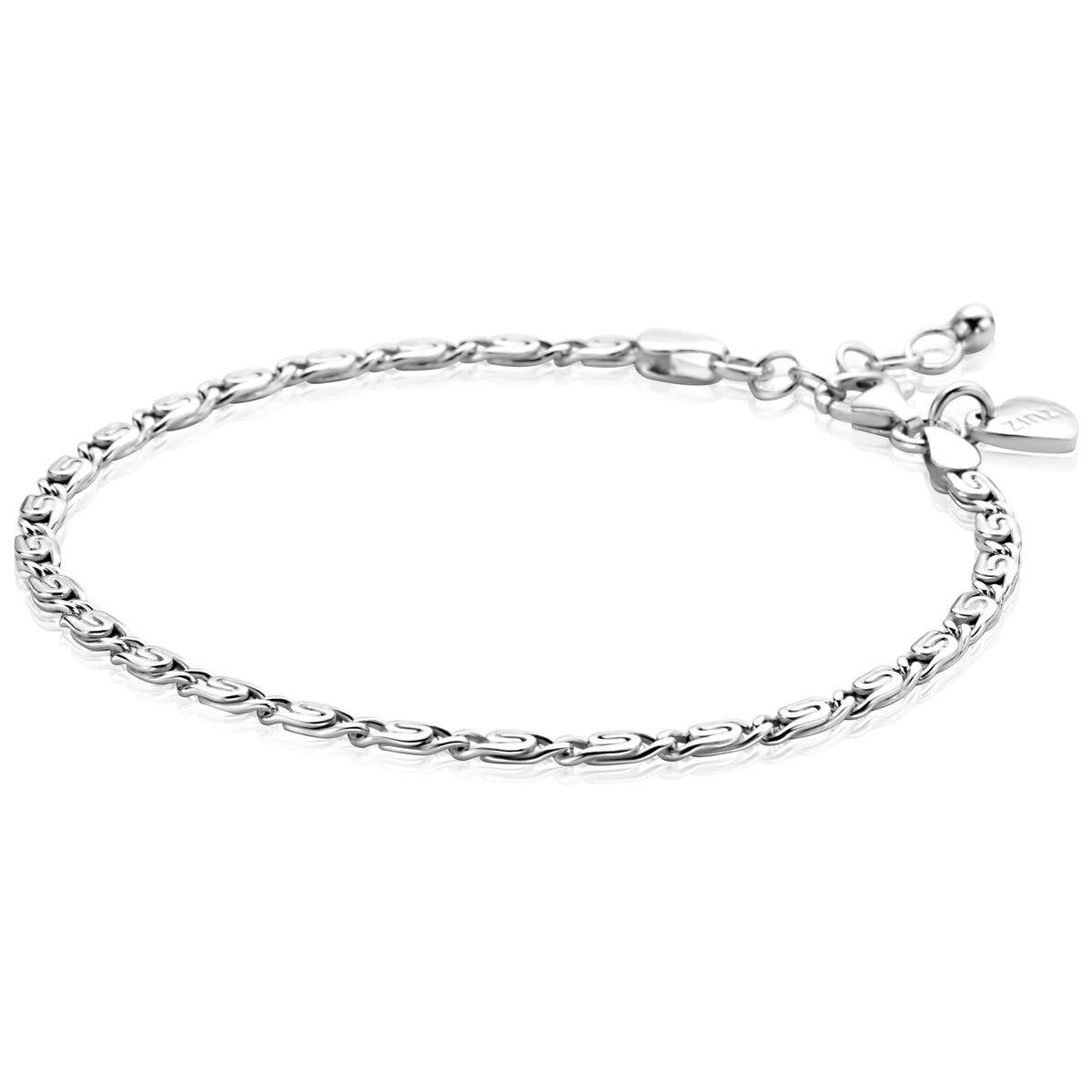 Bracciale in argento con maglia rolò e chiusura a moschettone.