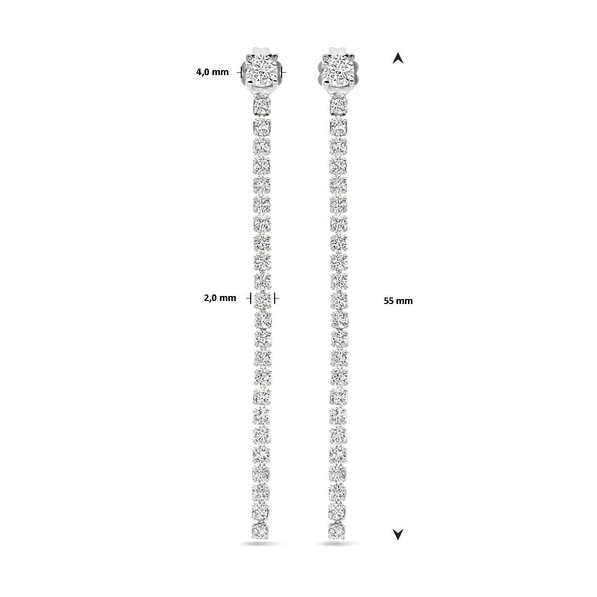 orecchini pendenti zirconia 55 mm argento rodiato