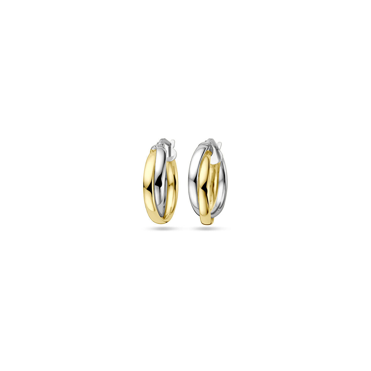 Orecchini in argento placcato oro giallo e rodio, con forma ovale e finitura lucida.