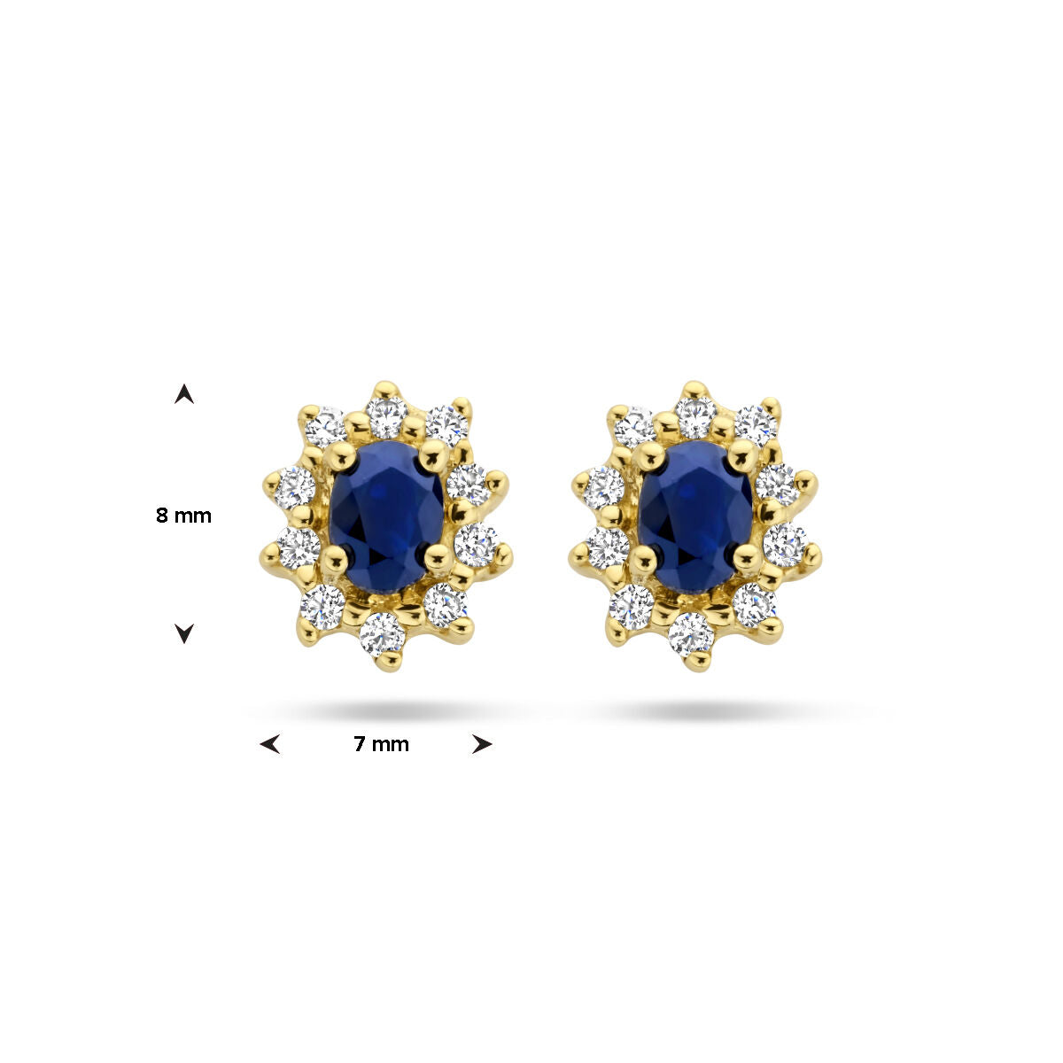 orecchini a bottoncino con zaffiro e zircone halo in oro giallo 14K