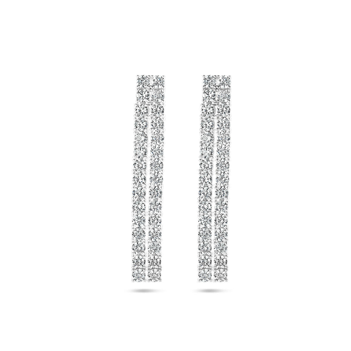 Orecchini in argento rodiato con zircone, design lungo e lineare.