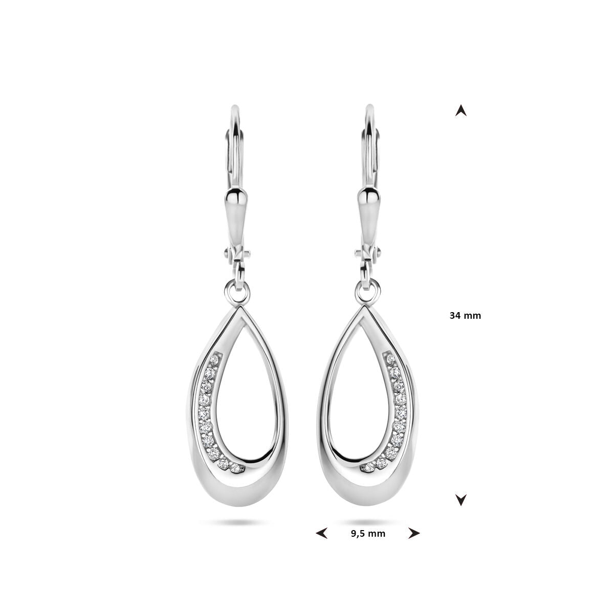 orecchini pendenti a goccia zircone gancio brisure 34 mm argento rodiato