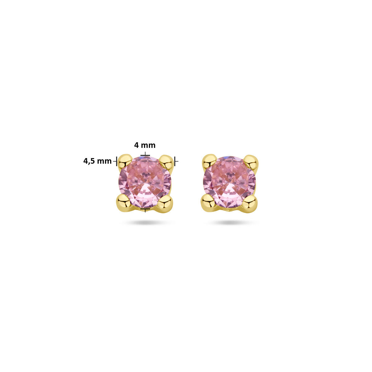 orecchini a bottone zirconia rosa oro giallo 14K
