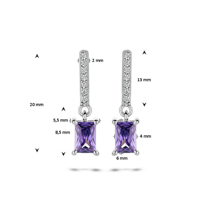 oorhangers amethistkleurig en wit zirkonia zilver gerhodineerd