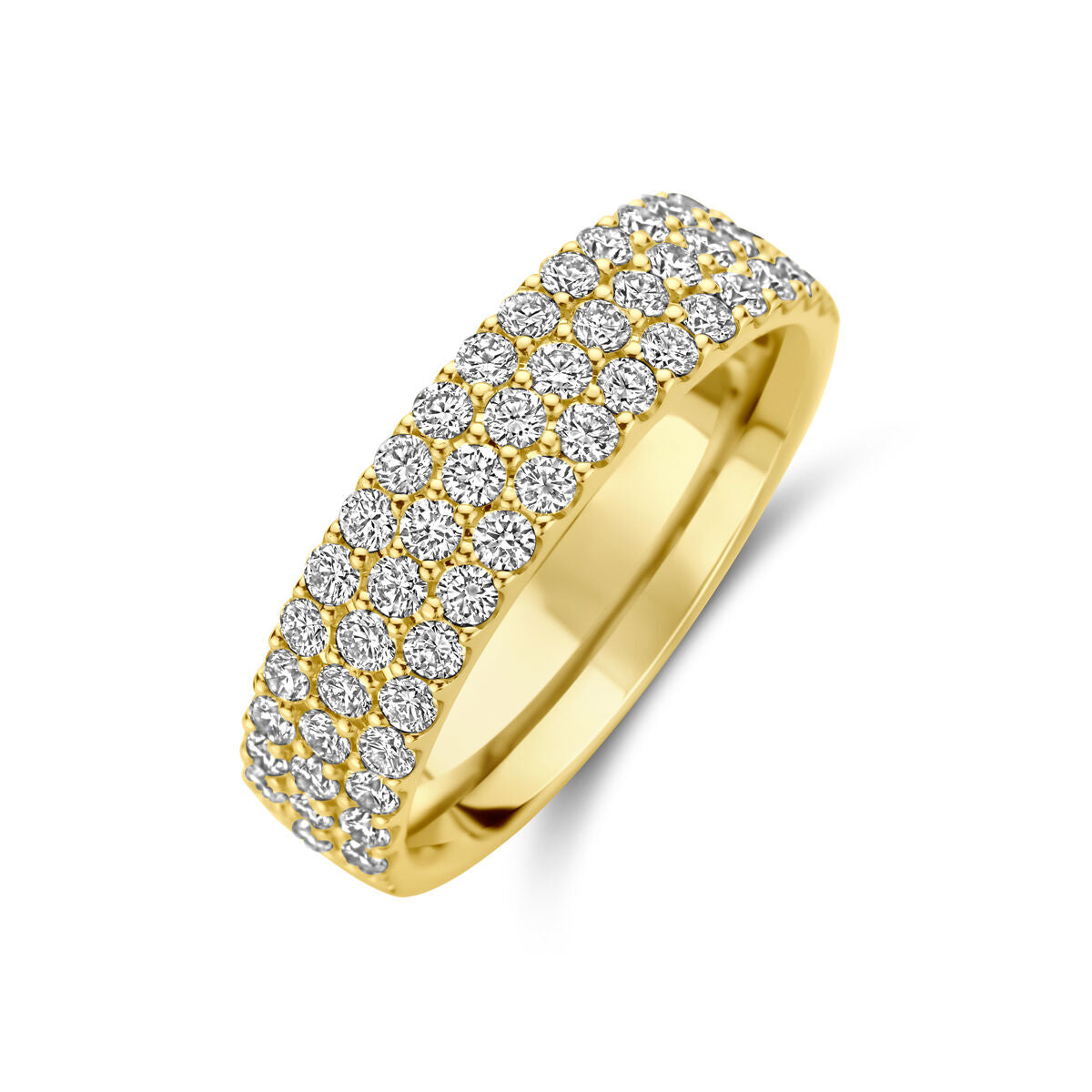 Anello in oro giallo 14K con diamanti di 1,13 ct, design a pavé.