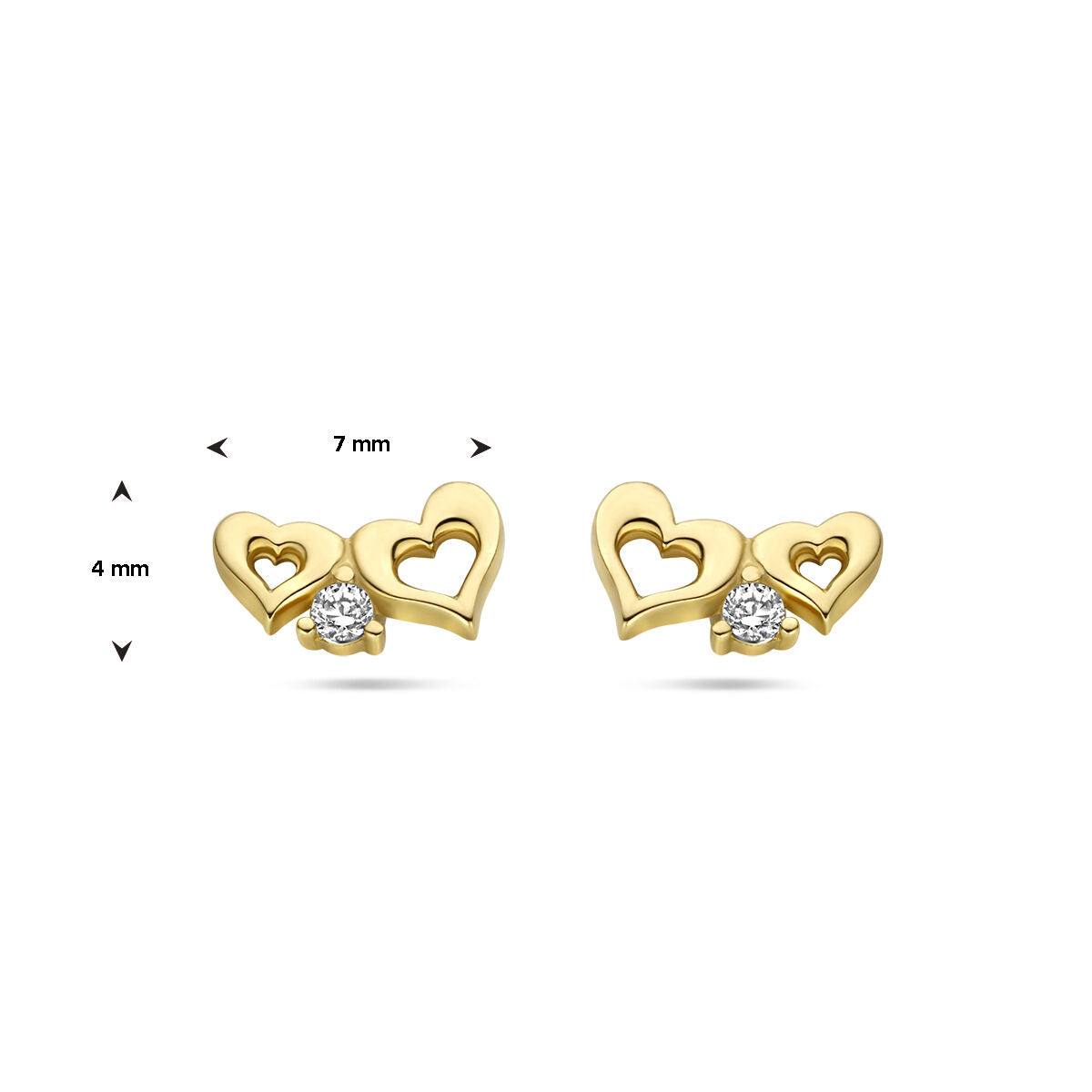 orecchini a bottone cuoricini zirconia oro giallo 14K