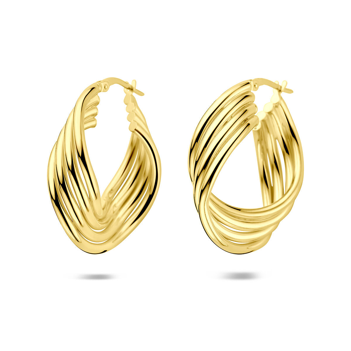 Orecchini alla creola in argento 925 con placcatura dorata, design ondulato e lucido.
