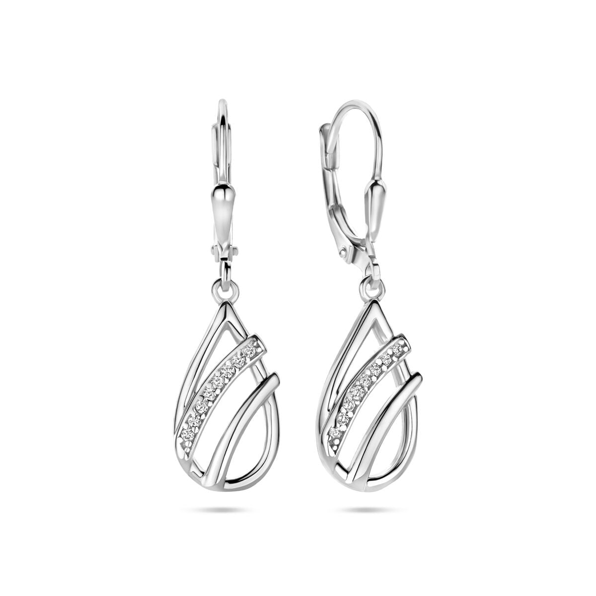 Orecchini pendenti a goccia con zirconia gancio brisur 33 mm argento rodiato