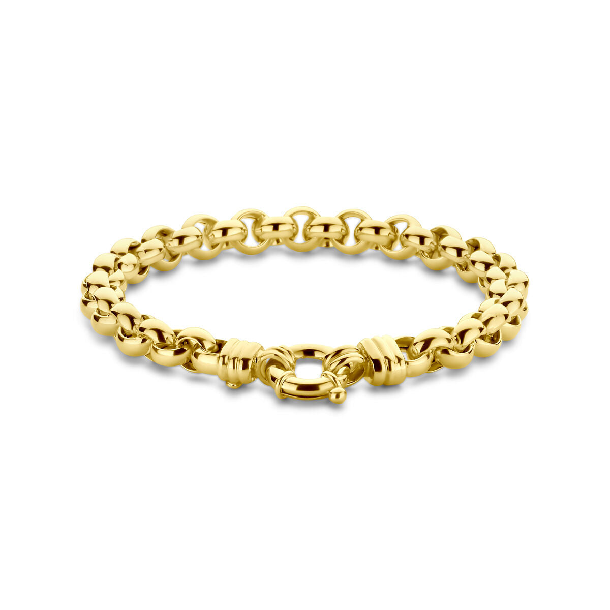 Bracciale in maglia rolò da 7 mm in oro giallo 14K, lungo 19 cm.