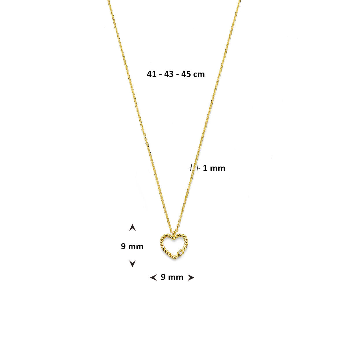 Collana in oro giallo 14k con cuoricino e diamante