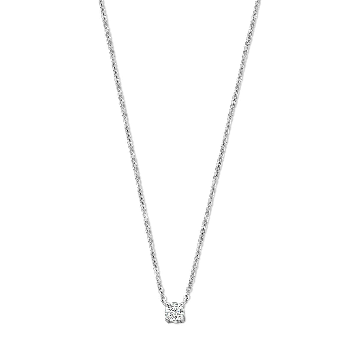 Collana in argento rodiato con zircone, lunghezza 41,5 + 3 cm.