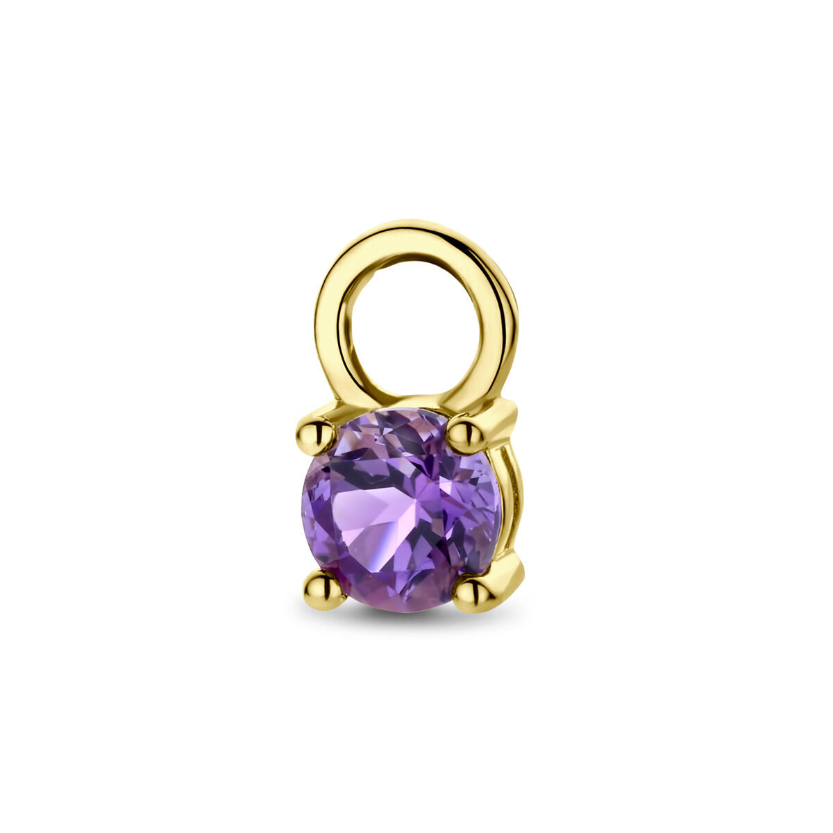 Orecchino pendente in oro giallo 14K con ametista rotonda.