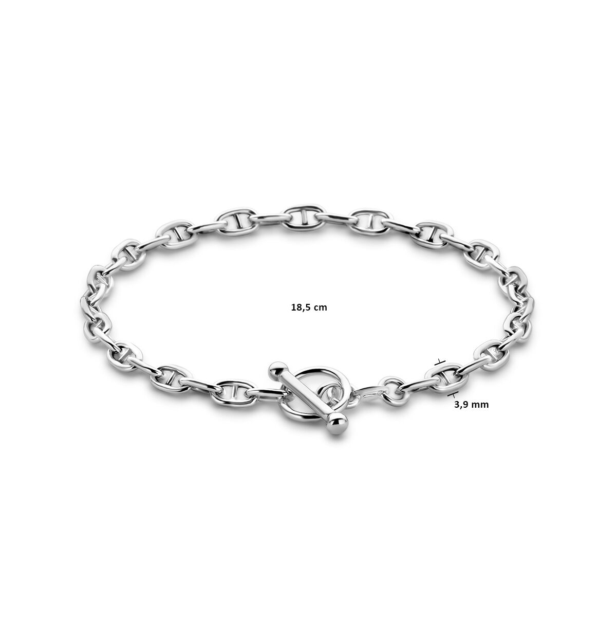 bracciale marina tubo tondo 3,9 mm 18.5 cm chiusura a scatto argento rodiato