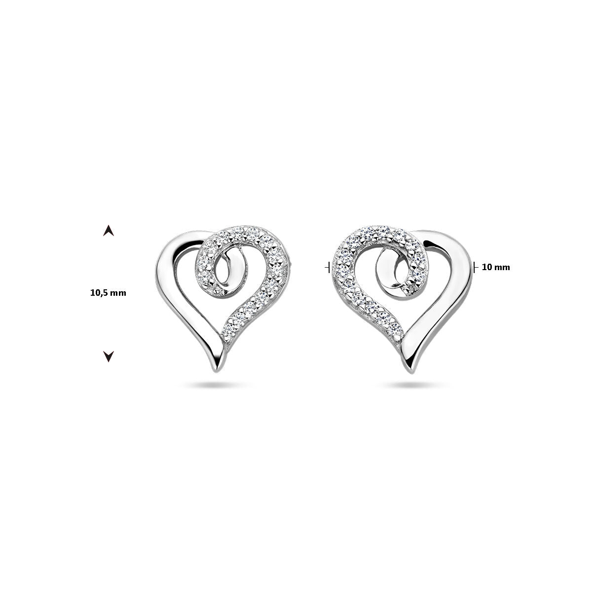 orecchini a bottone cuore e zircone argento rodiato