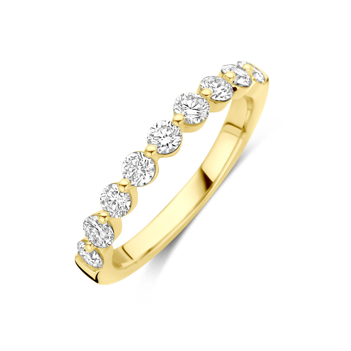 Anello in oro giallo 14K con diamanti lab-grown da 0,75 ct, design a sette pietre.