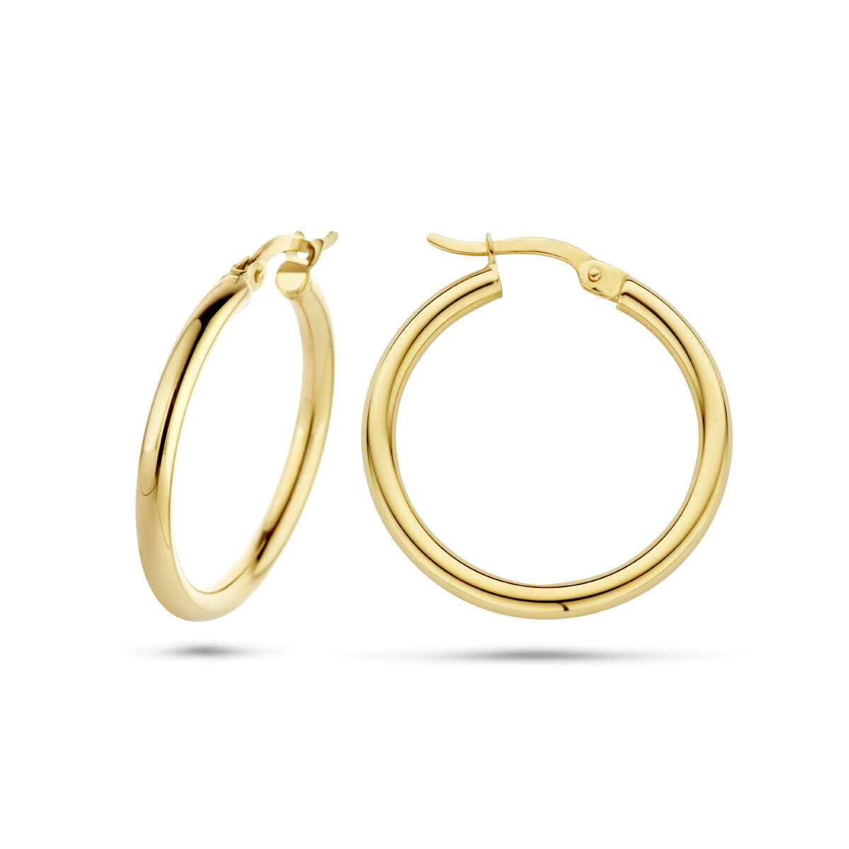 Orecchini alla creola in oro giallo 14K con finitura lucida e forma rotonda.